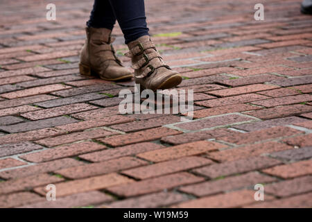 General views of a brick path on Chichester High Street, West Sussex, UK. Stock Photo