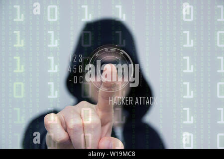 Hacking computer networks. Hacker hacks through digital interface. Stock Photo