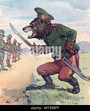 THE RUSSIAN BEAR A 19021 cartoon from the American satirical magazine Puck showing Russia confronting the western powers. Stock Photo