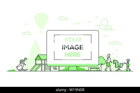 Outdoor playground - modern thin line design style vector banner Stock ...