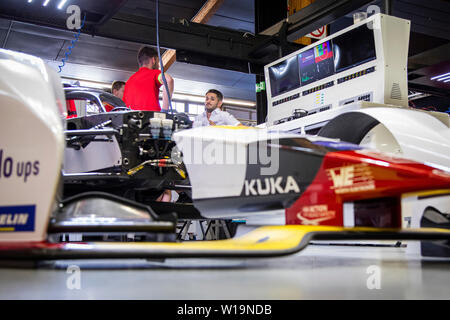 Formula E driver Daniel Abt on the Audi Sport ABT Schaeffler team in the garage inside the BernExpo before shakedown of the cars ahead of  the race. Stock Photo