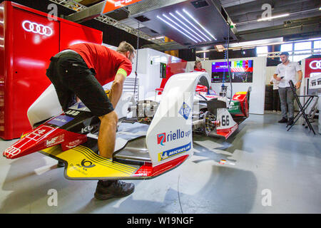 Formula E driver Daniel Abt on the Audi Sport ABT Schaeffler team in the garage inside the BernExpo before shakedown of the cars ahead of  the race. Stock Photo