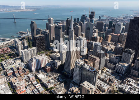 San Francisco, California, USA - September 19, 2016:  Aerial view of the Transamerica tower and downtown San Francisco. Stock Photo
