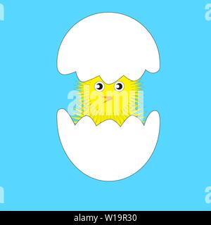 Cute fluffy chicken just hatched from an egg. Stock Vector