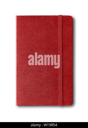 Dark red closed notebook mockup isolated on white Stock Photo