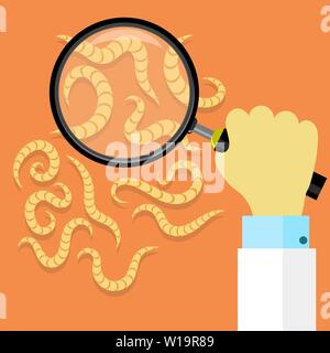 Ascarid, Helminth Pinworm Threadworm. Set of Parasite on Orange Background Stock Vector
