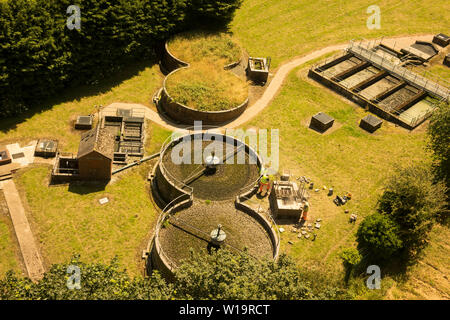 Wales, Denbighshire, Pontcysyllte, Sewage works seen from aqueduct Stock Photo