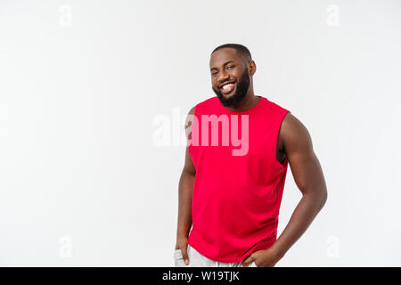 Portrait handsome muscular Black man with cheerful expression Stock Photo