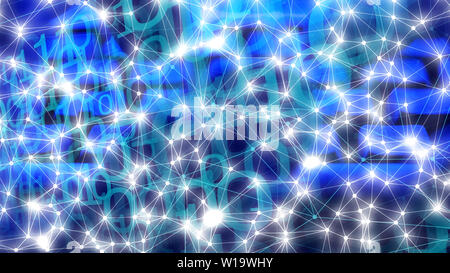 Bank cyber espionage, digital cyber attack, connected dots with lines Stock Photo