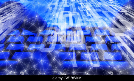 Cyber threats in cyber attack algorithm lines connect the dots Stock Photo
