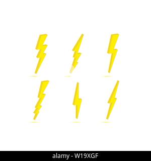3D Thunder and bolt lightning. Flash icon isolated on white background. Graphic symbol element. Stock Vector
