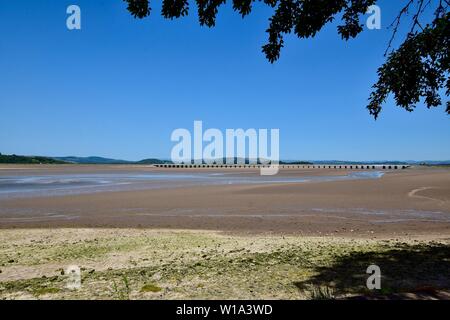 The River Kent Estuary and viaduct at Arnside. Stock Photo