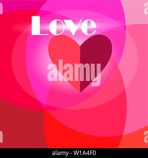 Beautiful bright congratulatory background with heart and the word love on an abstract background. Design for congratulatory greeting card or poster. Stock Vector