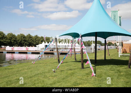 East Molesey, UK. 01st July, 2019. Longwater view at RHS Hampton Court Palace Garden Festival Press Day which takes place before it officially opens tomorrow until Sunday 7th July. The world renowned flower show is a glamourous, fun and an educational day out which is attended by many celebrities. There are many gardens, floral displays, Marquees all set in the glorious grounds of Hampton Court Palace.Credit: Keith Larby/Alamy Live News Stock Photo