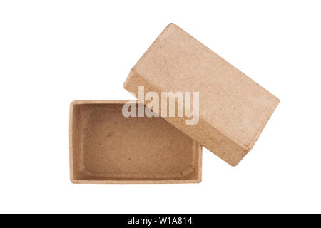 top view closeup of open rectangular cardboard gift box open isolated on white background Stock Photo