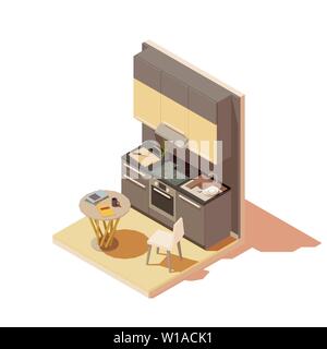 Vector isometric kitchen interior cross-section with island Stock Vector