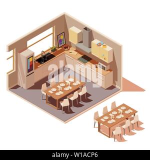 Vector isometric kitchen interior cross-section with island Stock Vector