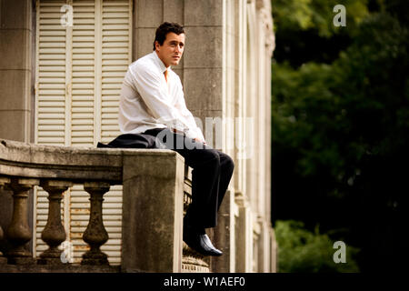 View of a young man in a pensive mood. Stock Photo