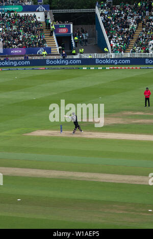 28th June 2019 - NZ batsman pulling the ball to the square boundary during their 2019 ICC Cricket World Cup game against Pakistan at Edgbaston, UK Stock Photo