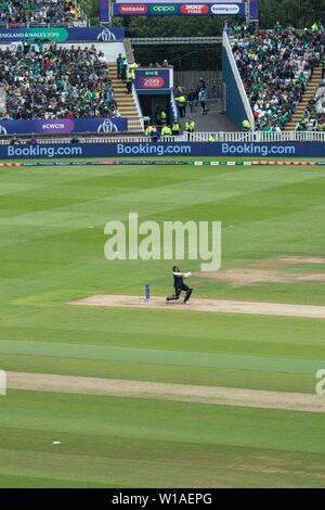 28th June 2019 - NZ batsman ducking to avoid a bouncer during their 2019 ICC Cricket World Cup game against Pakistan at Edgbaston, UK Stock Photo