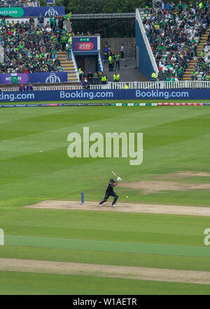28th June 2019 - NZ batsman punching the ball to the cover boundary during their 2019 ICC Cricket World Cup game against Pakistan at Edgbaston, UK Stock Photo
