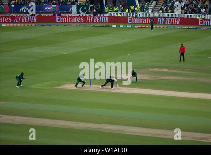 28th June 2019 - New Zealand batsman pushing and missing the ball during their 2019 ICC Cricket World Cup game against Pakistan at Edgbaston Stock Photo