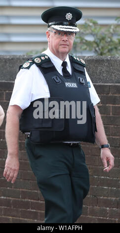 New PSNI Chief Constable Simon Byrne on a walk about in east Belfast on his first day in office. Stock Photo