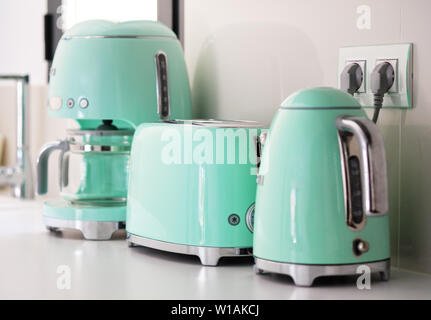 Kitchen appliances. Blender, toaster, coffee machine, meat ginder, microwave  oven and kettle. 3d Stock Photo - Alamy