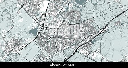 Urban vector city map of Leiden, The Netherlands Stock Vector