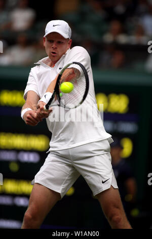Wimbledon, 1 July 2019 - Kyle Edmund of Great Britain in action during his first round match against Jaume Munar of Spain on Centre court.C Stock Photo