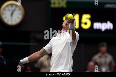 Wimbledon, 1 July 2019 - Kyle Edmund of Great Britain in action during his first round match against Jaume Munar of Spain on Centre court.C Stock Photo