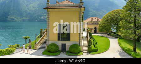 LENNO, LAKE COMO, ITALY - JUNE 2019: Panoramic view of the grounds of the Villa Balbianello in Lenno on Lake Como. Stock Photo