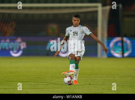 Cairo, Egypt. 1st July, 2019. Hicham Boudaoui of Algeria during the 2019 African Cup of Nations match between Algeria and Tanzania at the Al Salam Stadium in Cairo, Egypt. Ulrik Pedersen/CSM/Alamy Live News Stock Photo