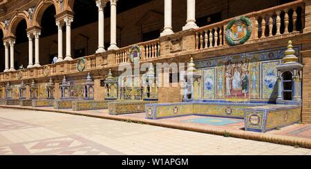 Mosaic pictures from Azulejo tiles, Plaza de Espana, Sevilla, Andalusia, Spain Stock Photo