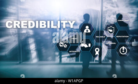 Corporate credibility improvement concept. Multiple exposure, mixed media background Stock Photo