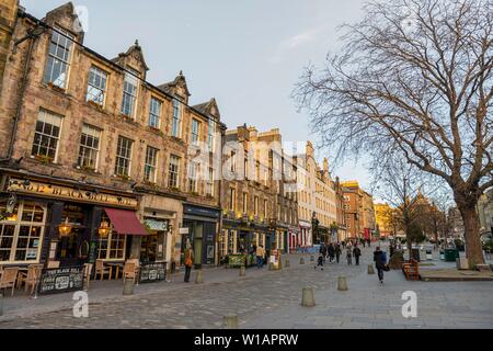 Row of houses in historic Old Town, Grassmarket Square, Edinburgh, Scotland, United Kingdom Stock Photo