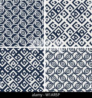 Geometric seamless patterns. Set of monochrome ornaments. Vector background Stock Vector