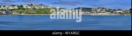 TRAVEL BANNER: Extra wide panoramic view of Torquay seafront. English Riviera, Devon, Great Britain  (HDR-Image) Stock Photo