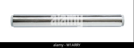 Aluminum foil for baking and roasting close-up. Roll of food foil, top view. Wrapping food foil isolated on a white background. Kitchen utensil for co Stock Photo