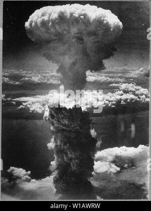 Atomic Cloud Rises Over Nagasaki, Japan; Scope and content:  Original caption: A dense column of smoke rises more than 60,000 feet into the air over the Japanese port of Nagasaki, the result of an atomic bomb, the second ever used in warfare, dropped on the industrial center August 8, 1945, from a U.S. B-29 Superfortress. General notes:  Atomic Cloud Rises Over Nagasaki (Q55437339)