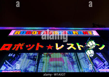 Neon signs at the entrance to Robot Restaurant, Tokyo, Japan Stock Photo
