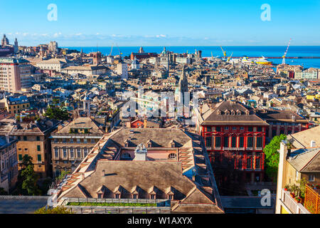 Genoa aerial panoramic view. Genoa or Genova is the capital of Liguria region in Italy. Stock Photo