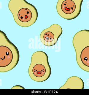 Seamless pattern with different cute avocados. vector illustration Stock Vector