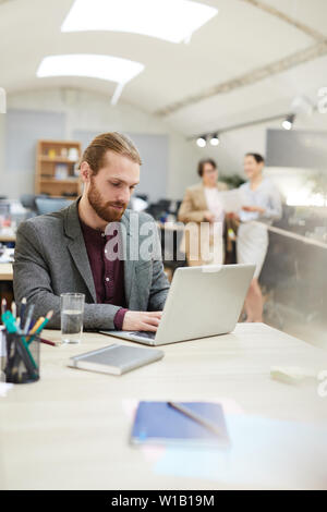 Portrait of handsome bearded businessman using laptop while working in office Stock Photo