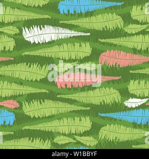 Vector green seamless pattern with fern leaves stripes. Suitable for textile, gift wrap and wallpaper. Stock Vector
