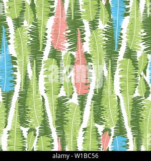Vector white seamless pattern with vertical fern leaves stripes. Suitable for textile, gift wrap and wallpaper. Stock Vector