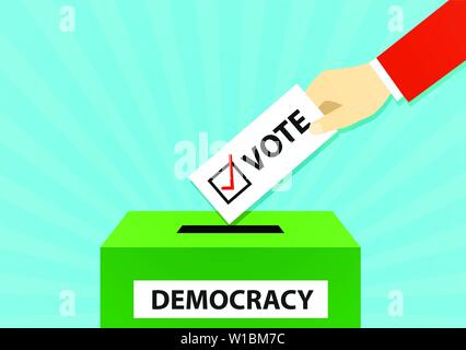 Closeup Man drop vote ticket into vote box, vector art Stock Vector