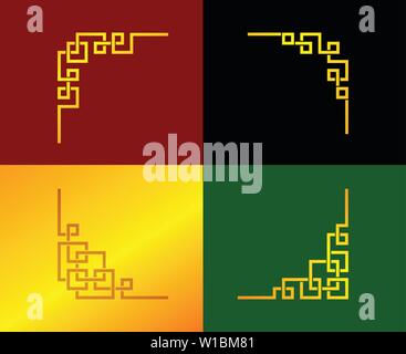 Golden Chinese line corner ornament in vector art design Stock Vector