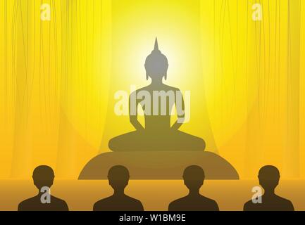 Vesak Day with buddha at under tree in silhouette Stock Vector