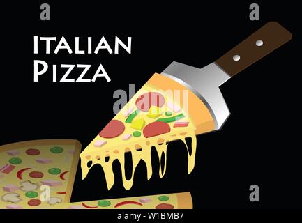 Slice of Pizza on black background, vector art Stock Vector